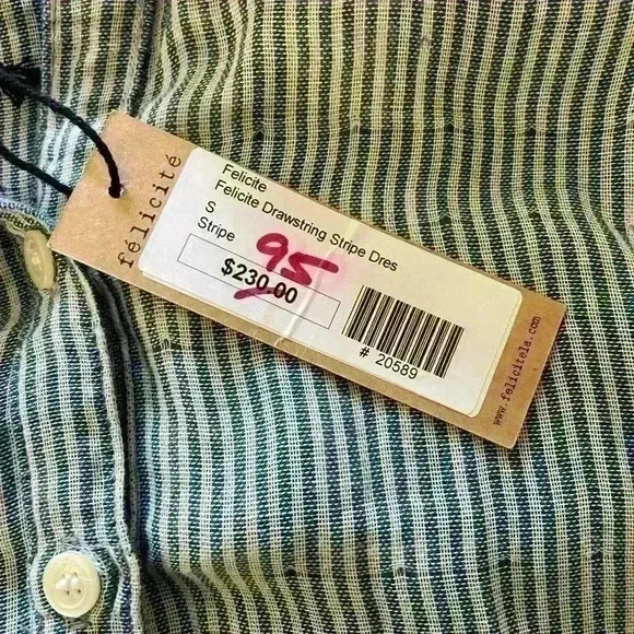 Felicite Cotton Gauze Drawstring Stripe Dress Size 2 NWT - Picture 3 of 5